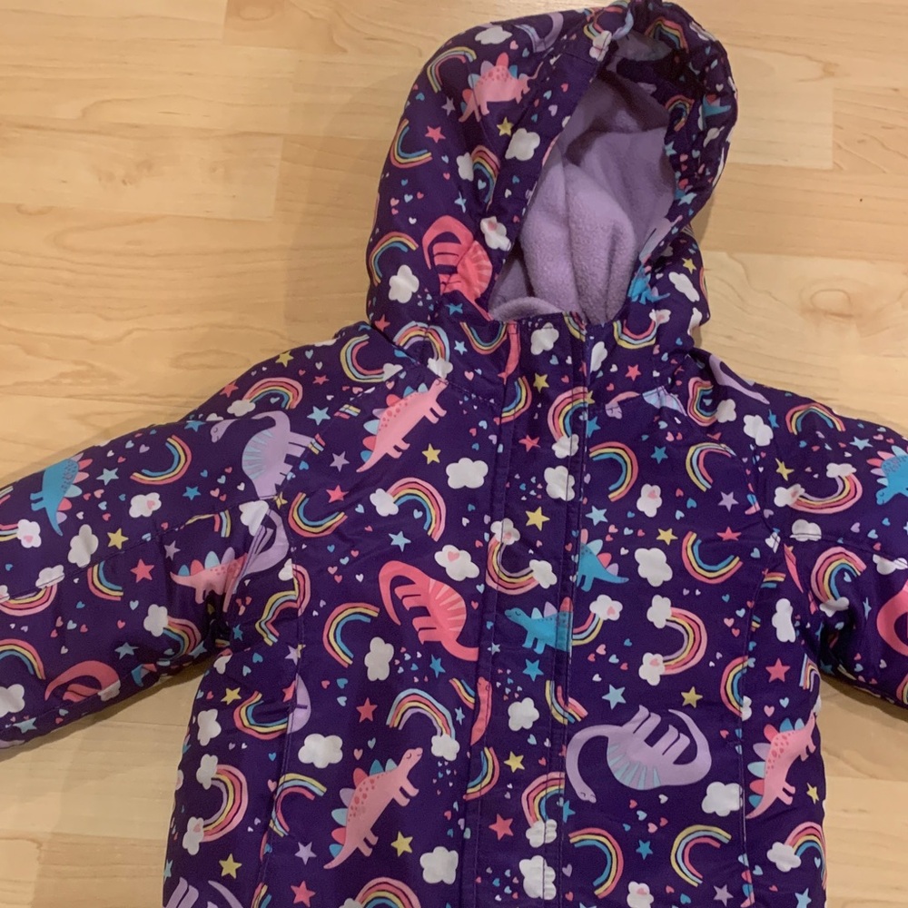 The Children's Place 3-in-1 Purple Jacket with rainbows and dinosaurs, size 3T